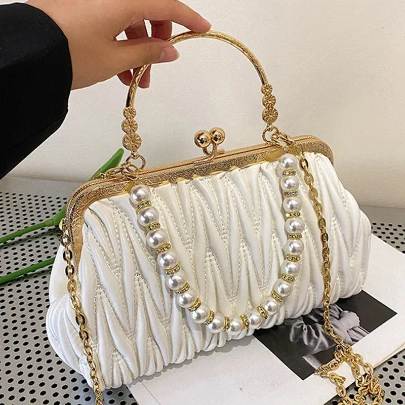Luxury PU Leather Women Evening Bag Chain Shoulder Messenger Bag Shell Clip Designer Handbag Fashion Purse Party Wedding Clutch