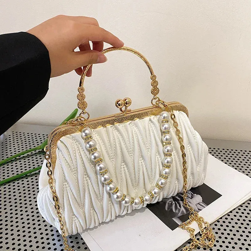 Luxury PU Leather Women Evening Bag Chain Shoulder Messenger Bag Shell Clip Designer Handbag Fashion Purse Party Wedding Clutch