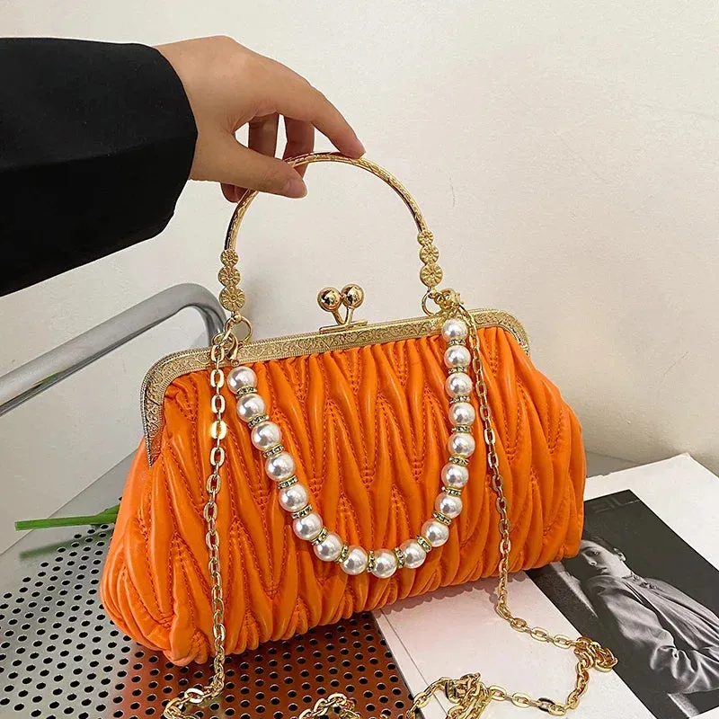 Luxury PU Leather Women Evening Bag Chain Shoulder Messenger Bag Shell Clip Designer Handbag Fashion Purse Party Wedding Clutch