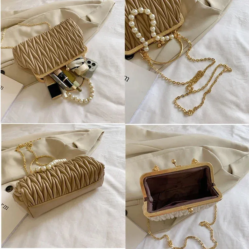 Luxury PU Leather Women Evening Bag Chain Shoulder Messenger Bag Shell Clip Designer Handbag Fashion Purse Party Wedding Clutch