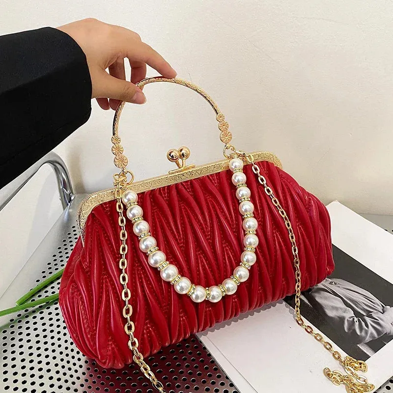Luxury PU Leather Women Evening Bag Chain Shoulder Messenger Bag Shell Clip Designer Handbag Fashion Purse Party Wedding Clutch