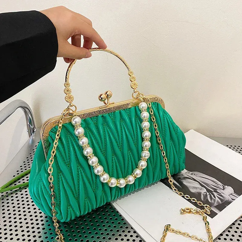 Luxury PU Leather Women Evening Bag Chain Shoulder Messenger Bag Shell Clip Designer Handbag Fashion Purse Party Wedding Clutch