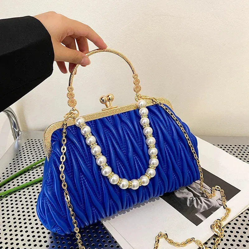 Luxury PU Leather Women Evening Bag Chain Shoulder Messenger Bag Shell Clip Designer Handbag Fashion Purse Party Wedding Clutch
