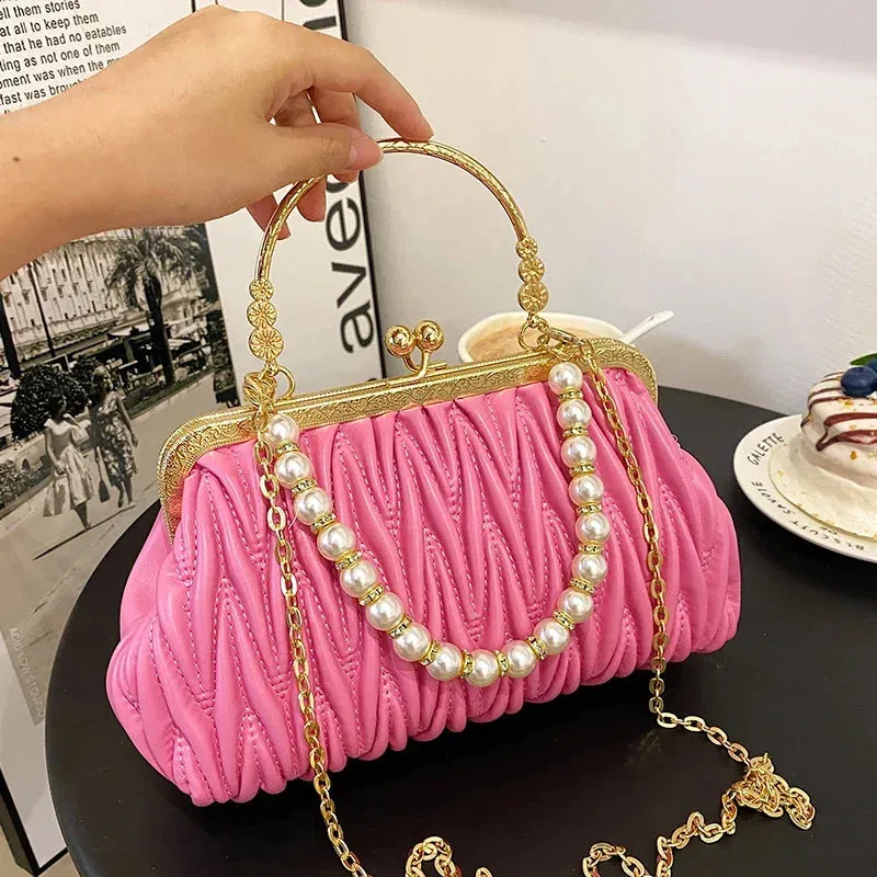 Luxury PU Leather Women Evening Bag Chain Shoulder Messenger Bag Shell Clip Designer Handbag Fashion Purse Party Wedding Clutch