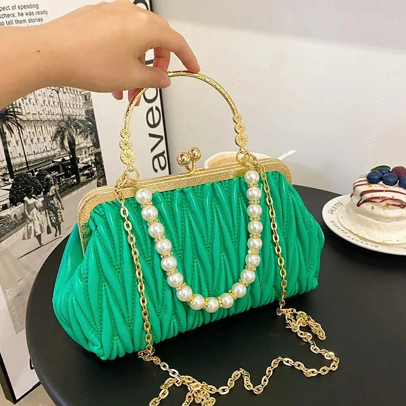 Luxury PU Leather Women Evening Bag Chain Shoulder Messenger Bag Shell Clip Designer Handbag Fashion Purse Party Wedding Clutch