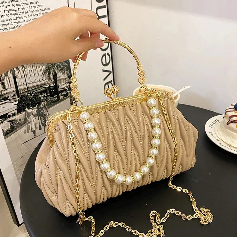 Luxury PU Leather Women Evening Bag Chain Shoulder Messenger Bag Shell Clip Designer Handbag Fashion Purse Party Wedding Clutch