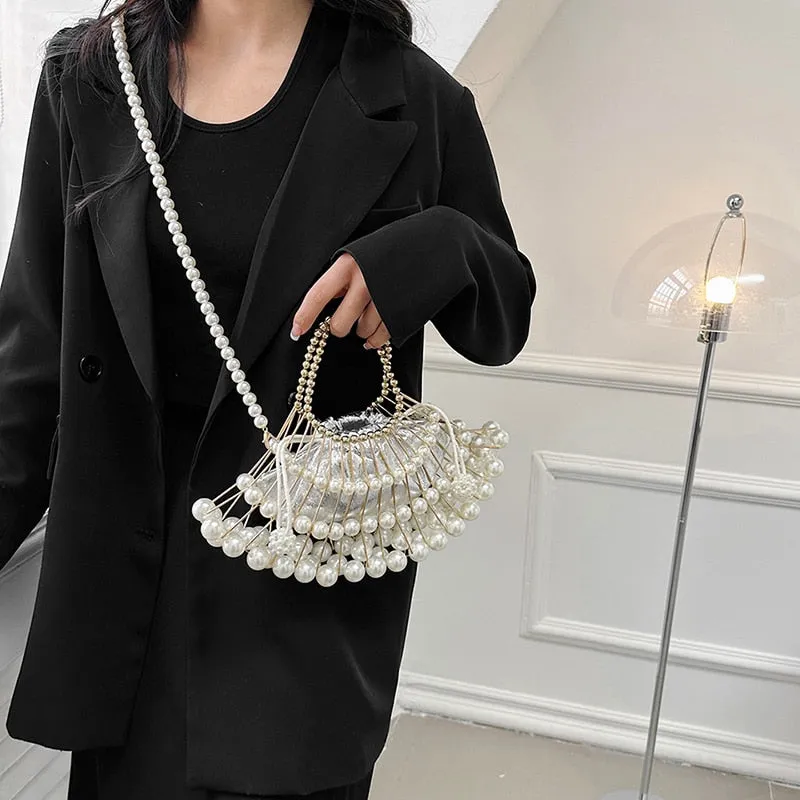 Luxury Silver Pearl Evening Clutch Bag
