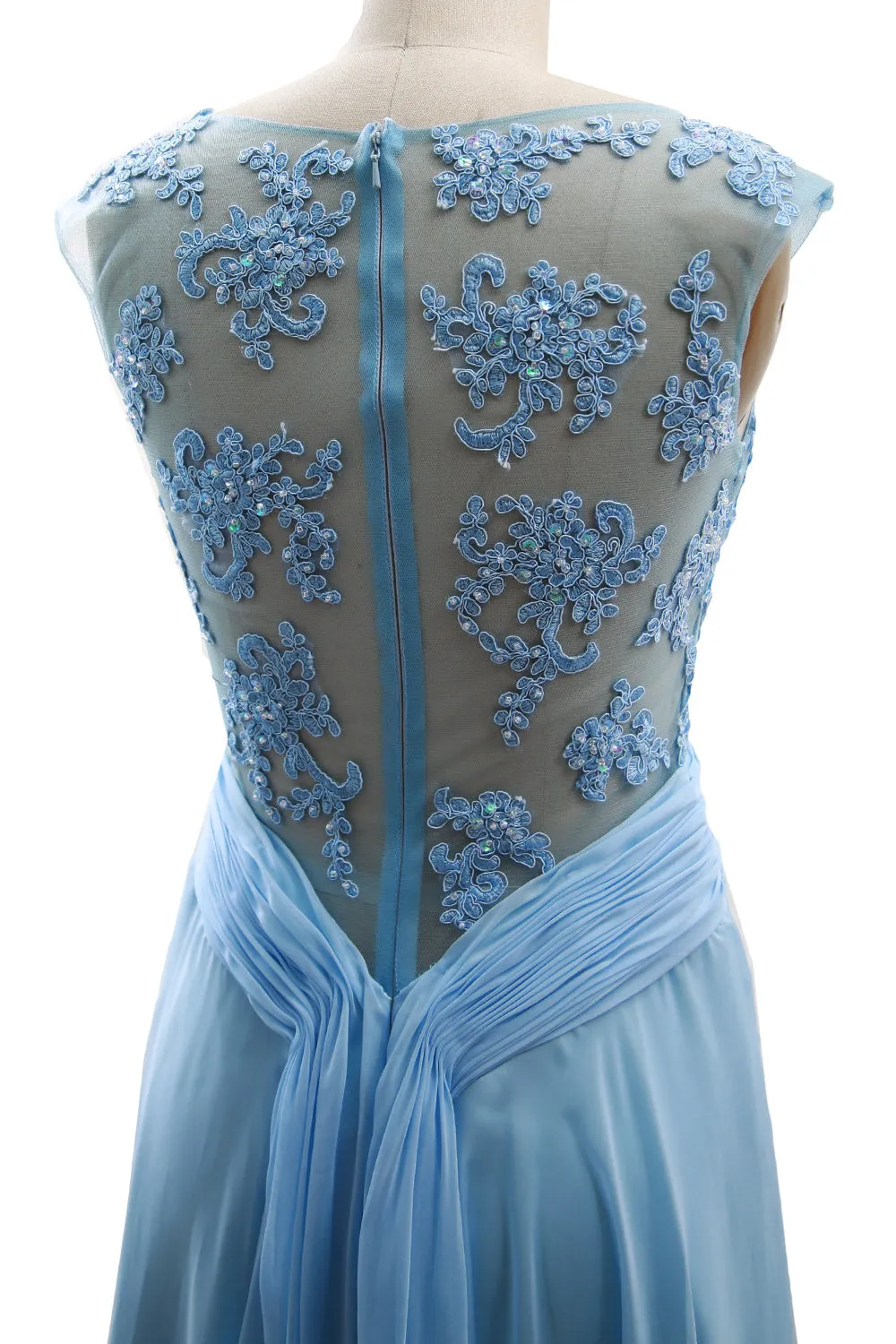 MACloth Elegant Cap Sleeves Long Prom Dress Lace Chiffon Formal Evening Gown