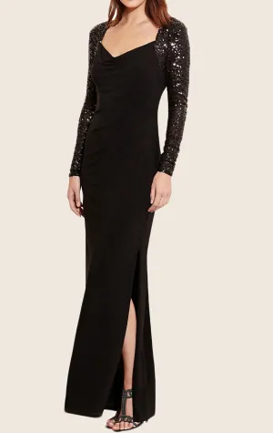 MACloth Long Sleeves Jersey Sequin Evening Formal Gown with Slit