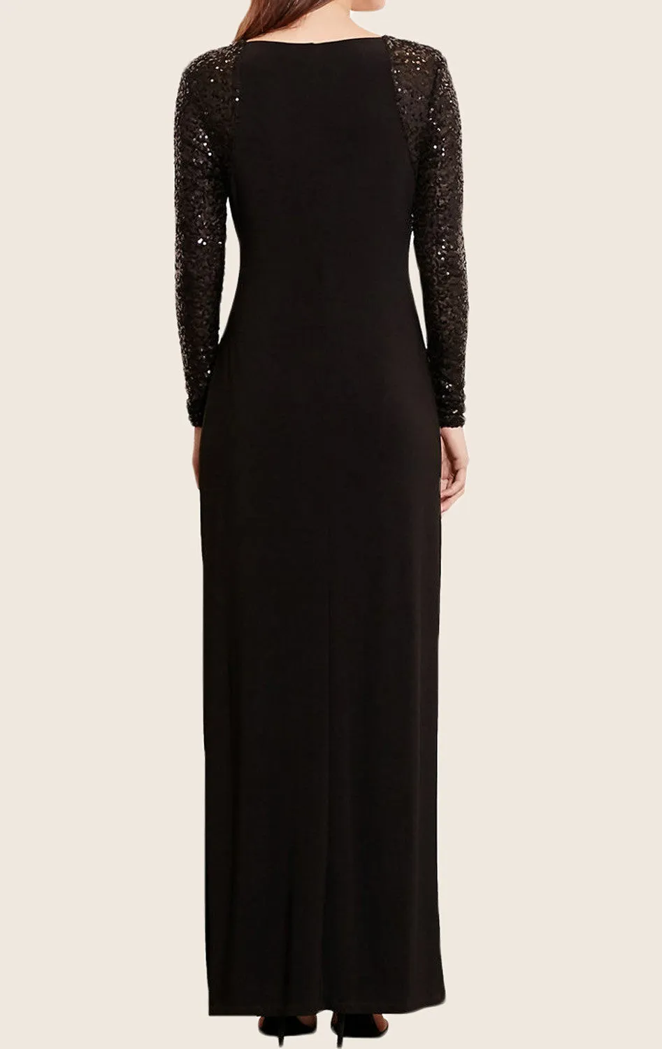 MACloth Long Sleeves Jersey Sequin Evening Formal Gown with Slit