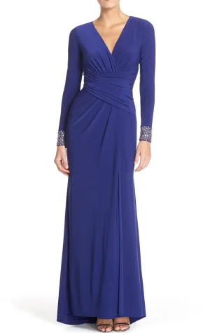 MACloth Long Sleeves Mother of the Brides Dress Royal Blue Jersey Formal Evening Gown