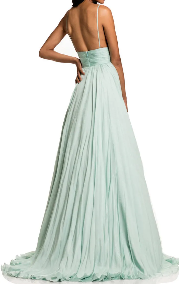 MACloth Spaghetti Straps V Neck Chiffon Long Prom Dress Mint Formal Evening Gown