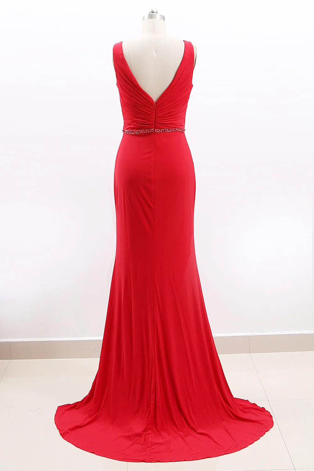MACloth Straps V Neck Mermaid Black Maxi Prom Dress Jersey Formal Evening Gown