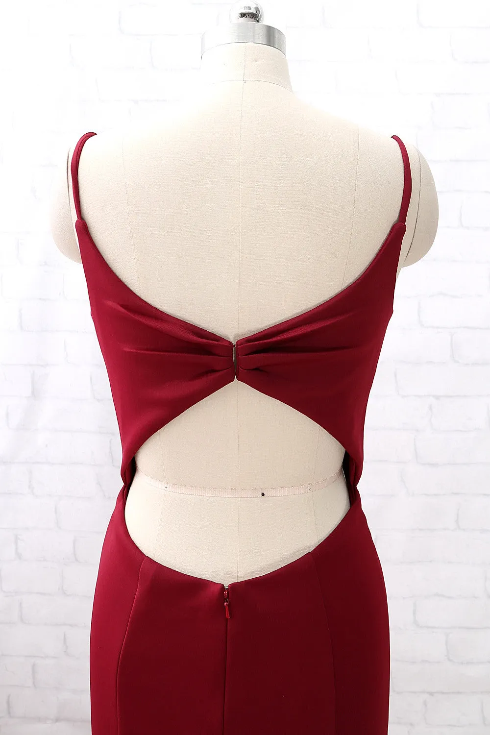MACloth Straps V Neck Mermaid Burgundy Long Prom Dress Cut Out Formal Evening Gown