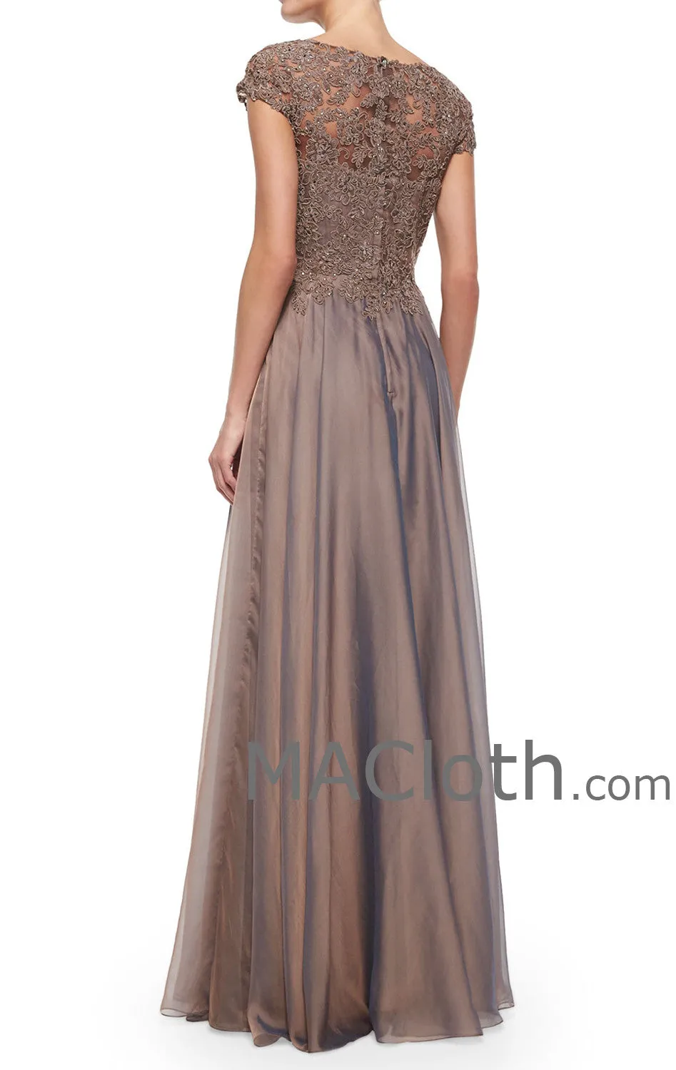 MACloth Women Cap Sleeves Lace Chiffon Long Mother of the Brides Dress Evening Gown