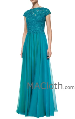 MACloth Women Cap Sleeves Lace Chiffon Long Mother of the Brides Dress Evening Gown