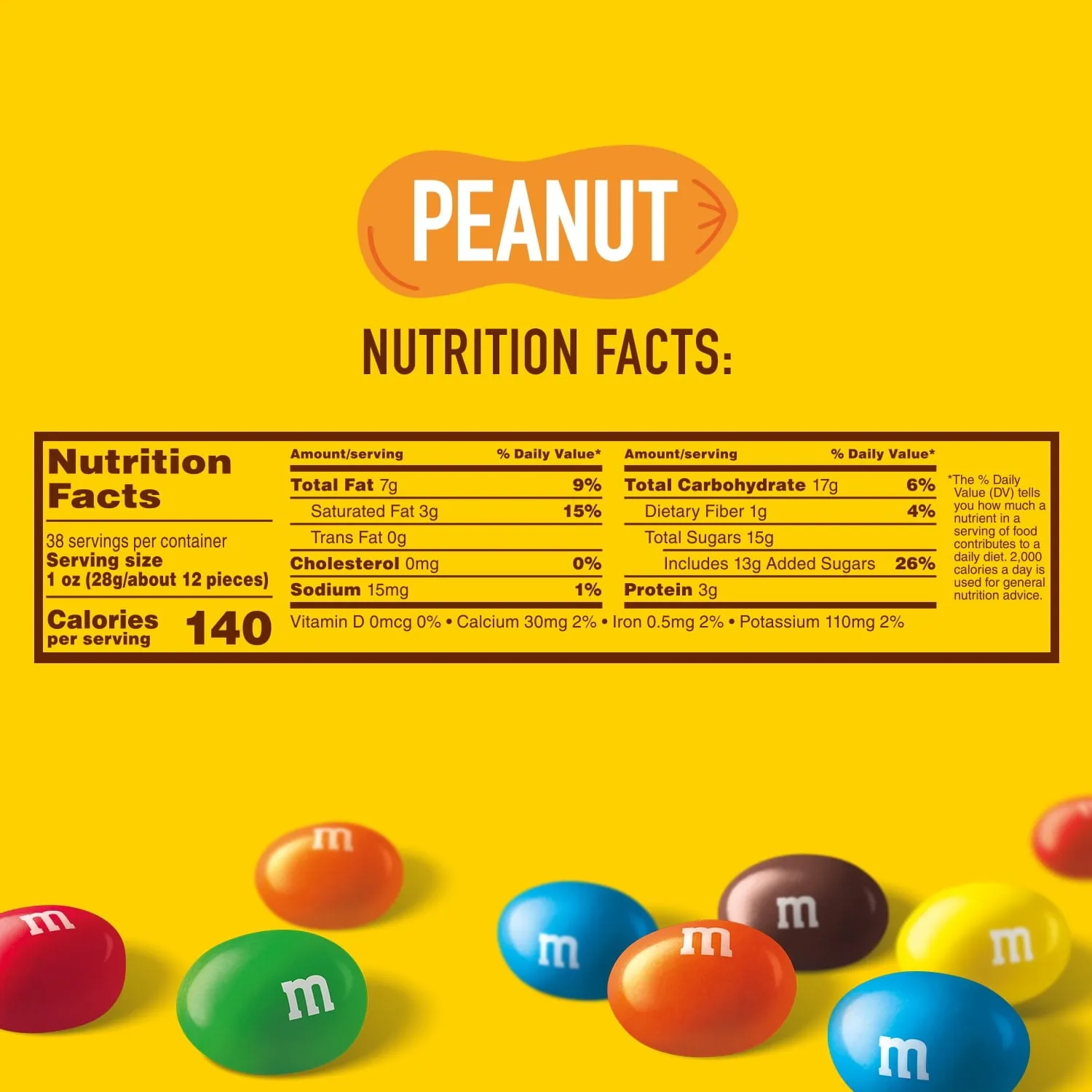 M&M's Peanut Milk Chocolate Candy, Party Size - 38 oz Bag