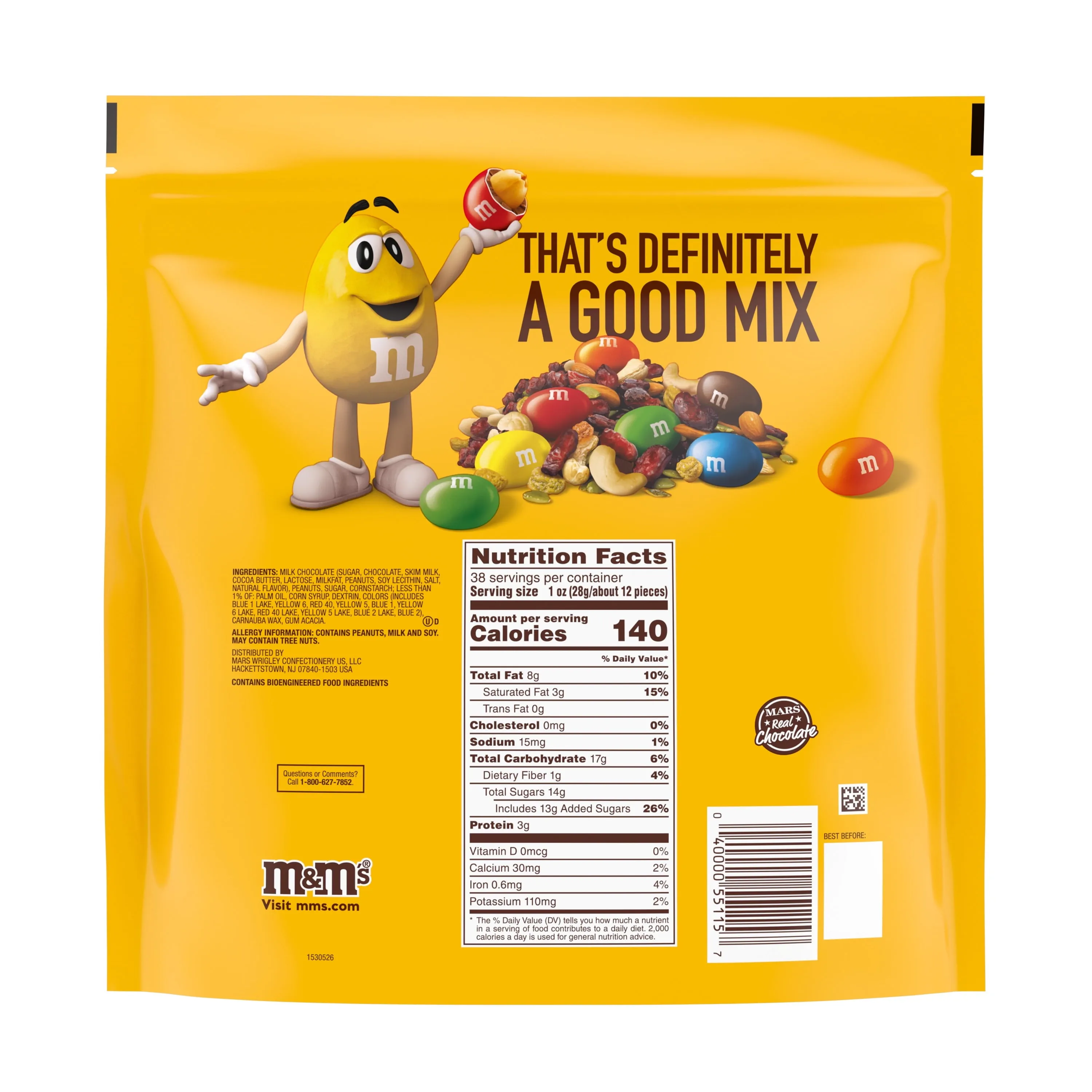 M&M's Peanut Milk Chocolate Candy, Party Size - 38 oz Bag