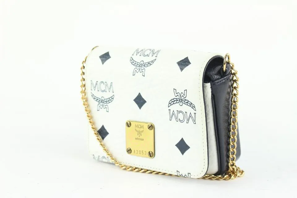 MCM White Monogram Visetos Mini Chain Crossbody Bag 112m3