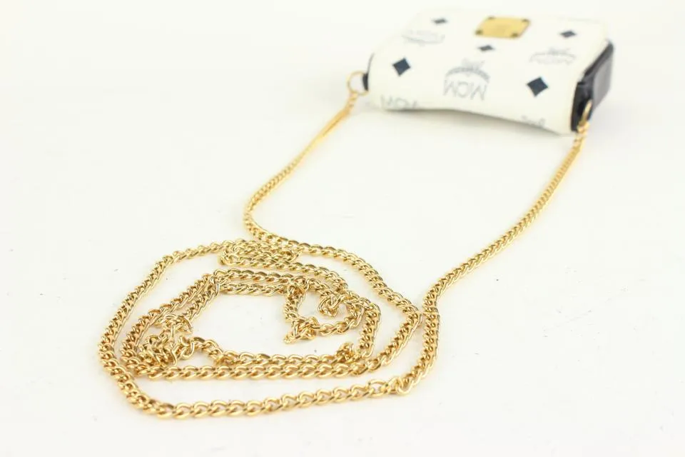 MCM White Monogram Visetos Mini Chain Crossbody Bag 112m3