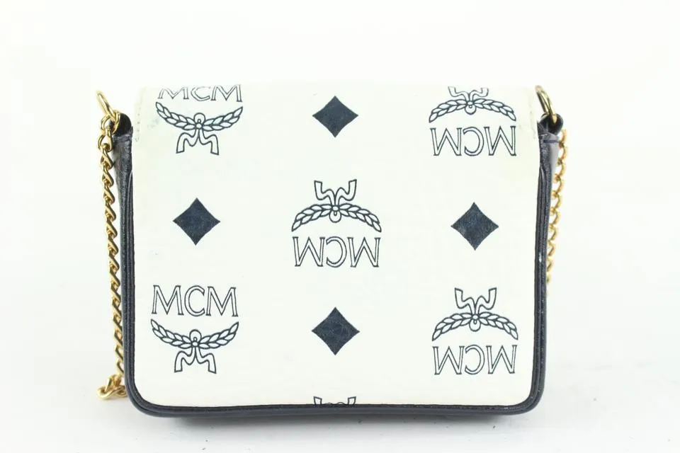 MCM White Monogram Visetos Mini Chain Crossbody Bag 112m3
