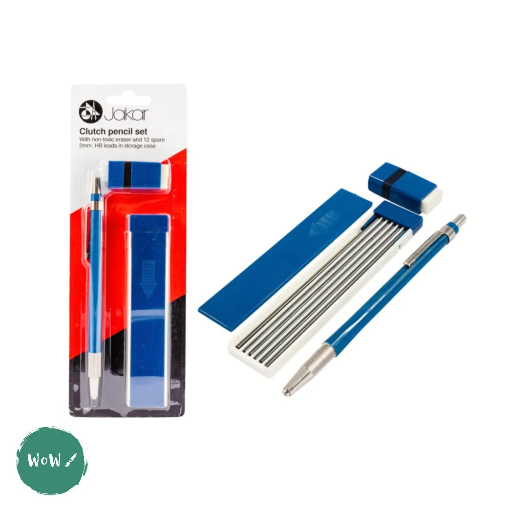 MECHANICAL CLUTCH PENCIL – 2mm – HOLDER & LEADS JAKAR - 12 x HB & Eraser