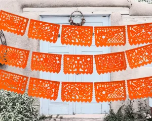 Mexican Party Decor Orange Papel Picado Banners (Tissue Paper, 60ft Total)