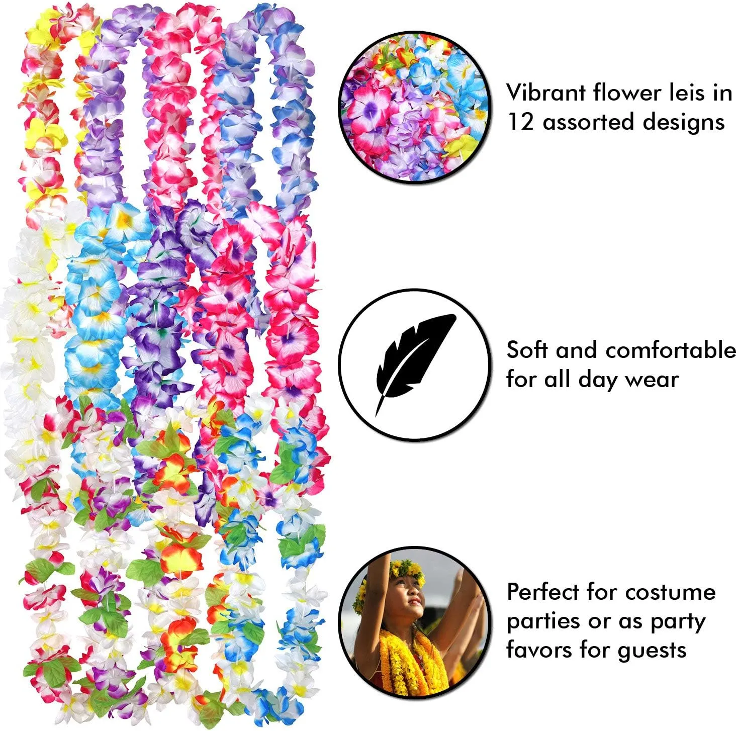 Millennial Essentials 12 Pack Thickened Hawaiian Leis Floral Necklace for Hula Dance Luau Party, Party Favors Celebrations and Decorations