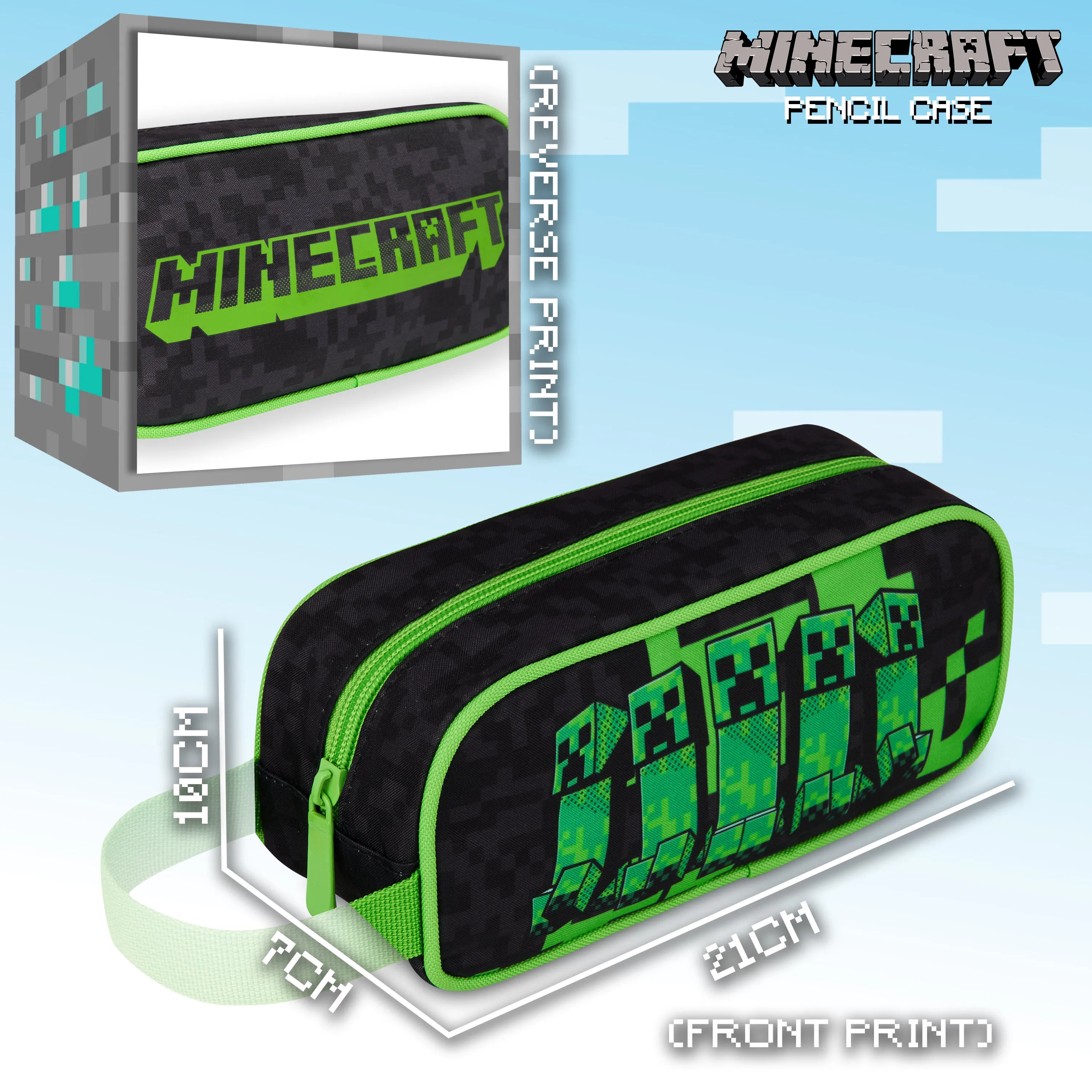 Minecraft Black Pencil Case, Black, School Supplies Pencil Cases Large Capacity