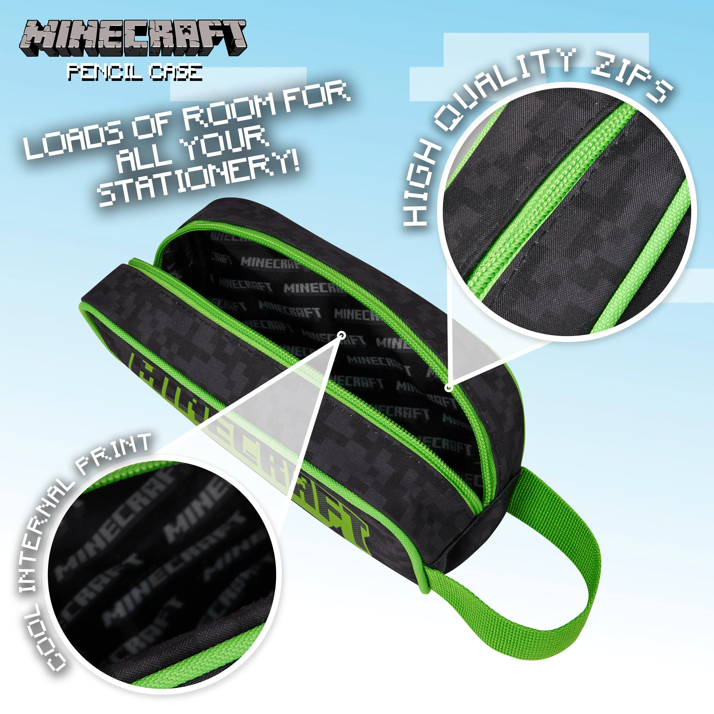 Minecraft Black Pencil Case, Black, School Supplies Pencil Cases Large Capacity