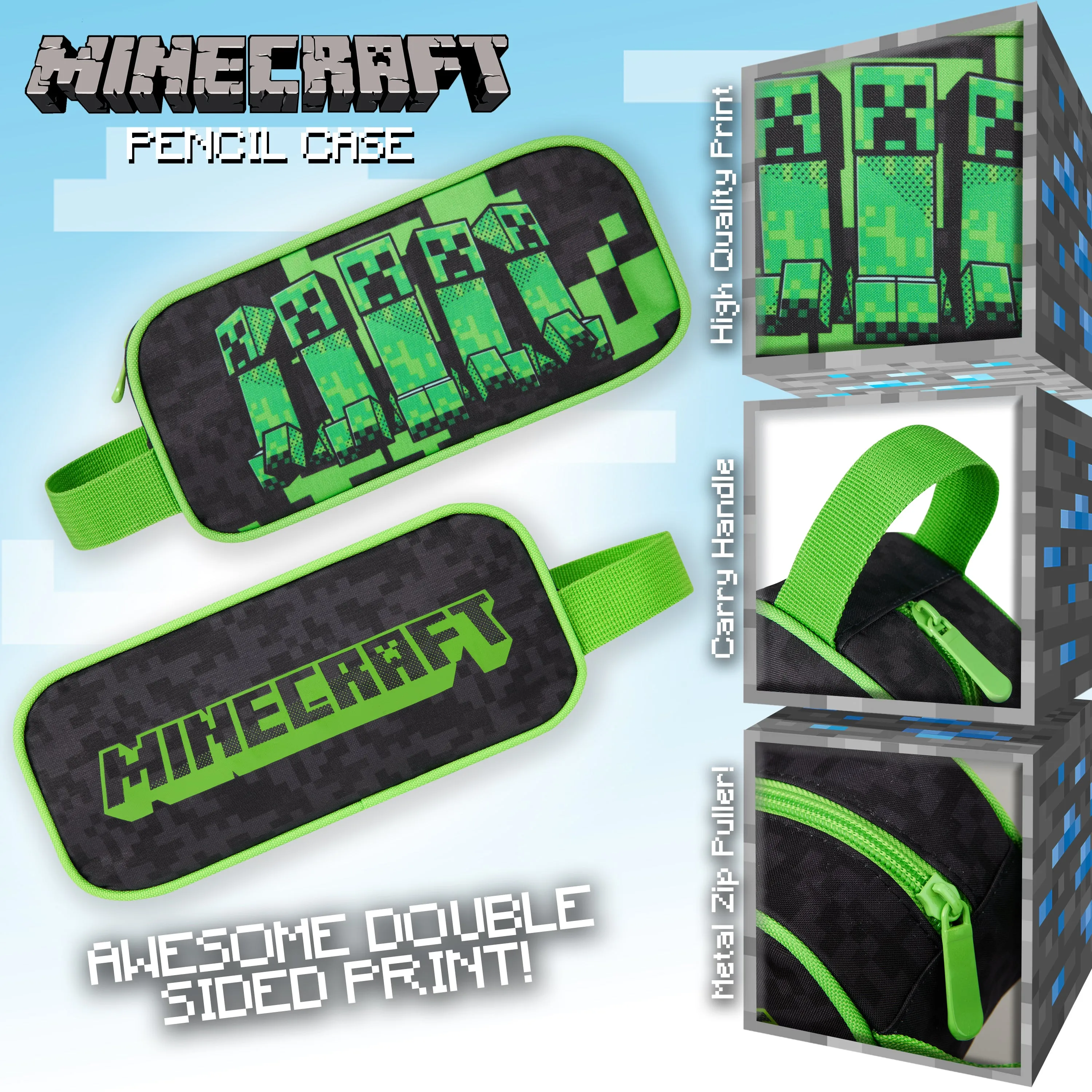 Minecraft Black Pencil Case, Black, School Supplies Pencil Cases Large Capacity