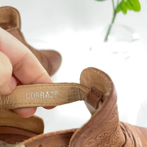 Miz Mooz Women Corra Size 38 7.5 Tan Cognac Leather Open Toe Sandal Low Heel