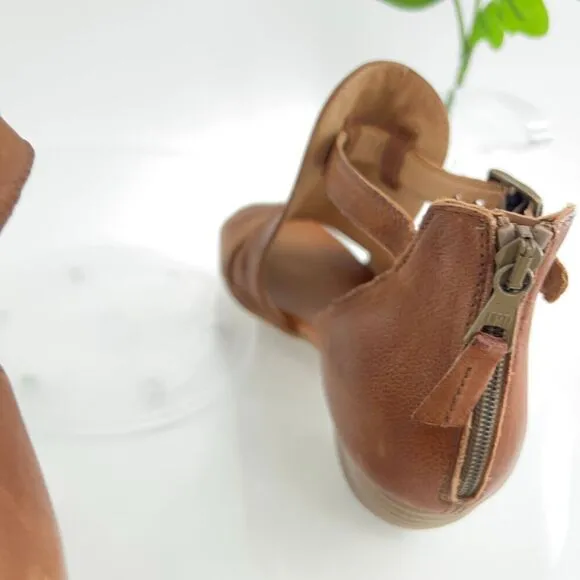 Miz Mooz Women Corra Size 38 7.5 Tan Cognac Leather Open Toe Sandal Low Heel