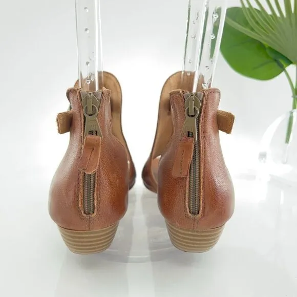 Miz Mooz Women Corra Size 38 7.5 Tan Cognac Leather Open Toe Sandal Low Heel