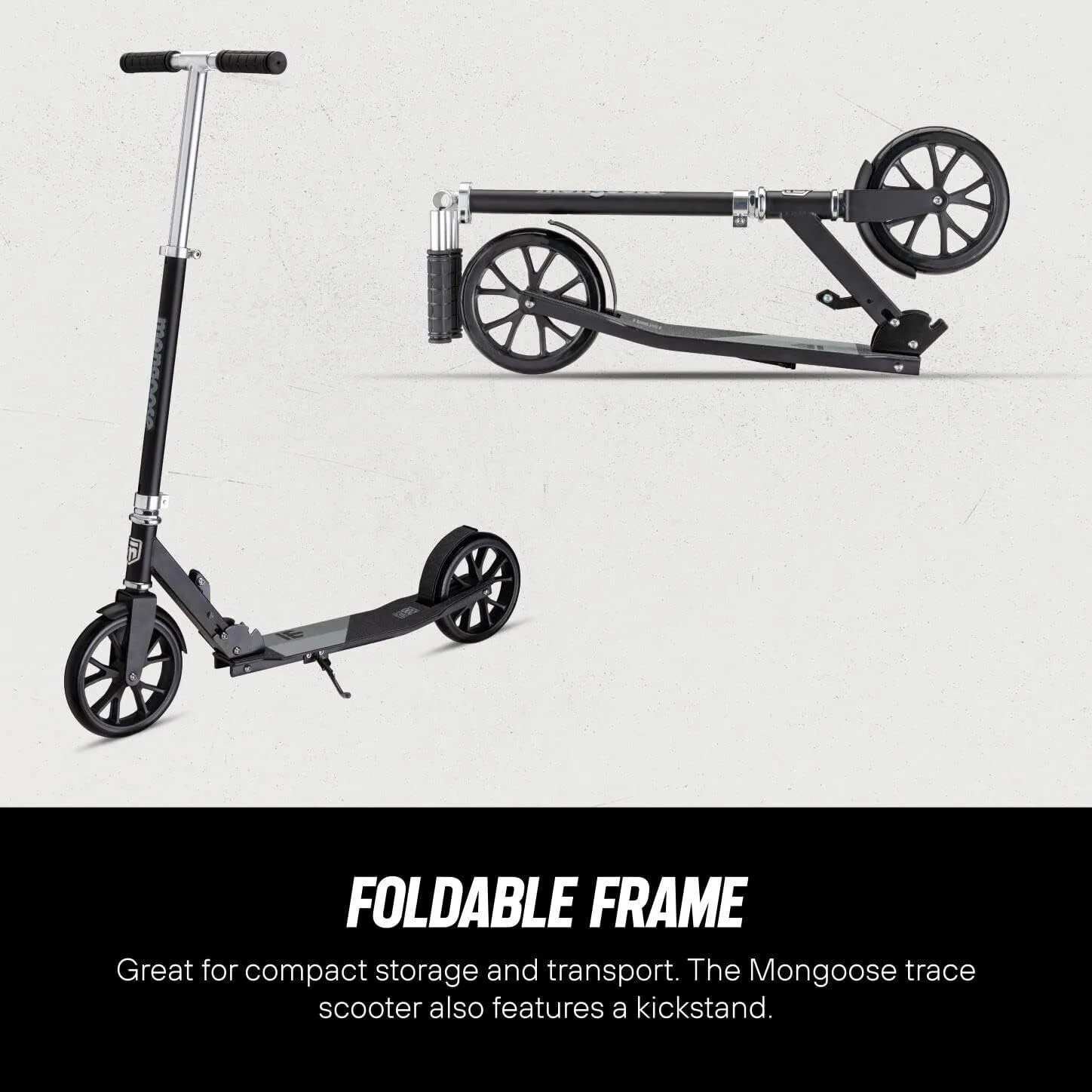 Mongoose Trace 200 Folding Push/Kick Scooter - Black & Grey