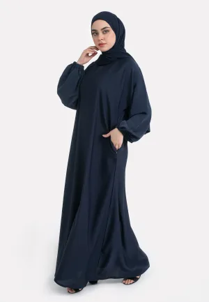 Navy Closed Abaya with Zip Pockets & Cuff Sleeves