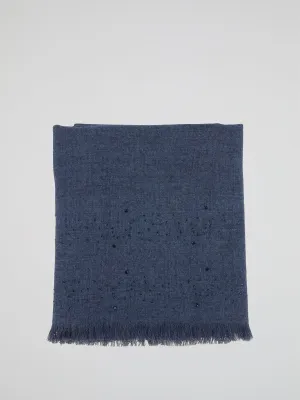 Navy Frayed Strass Stole