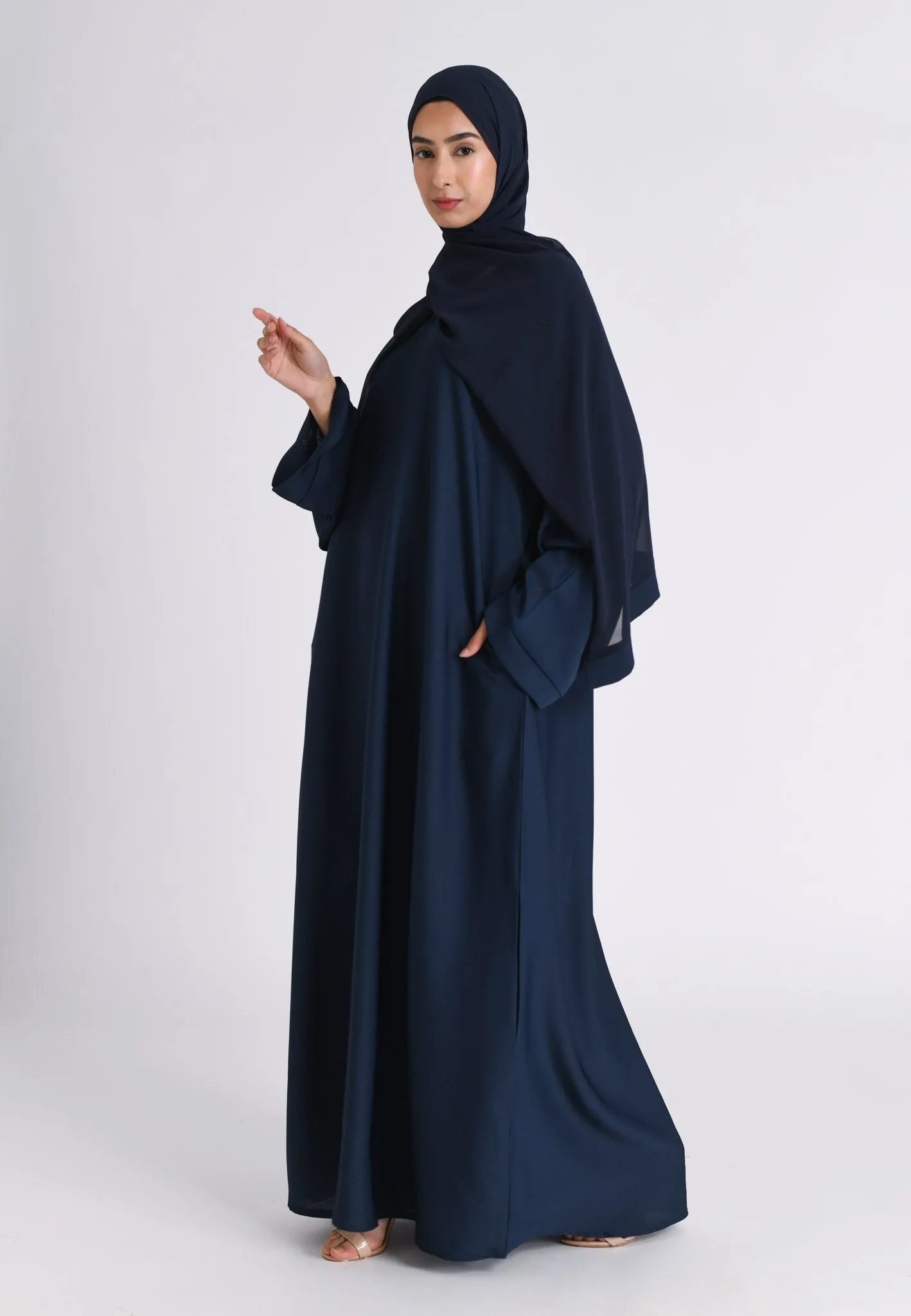 Navy Textured Abaya With Zip Pockets (Premium)