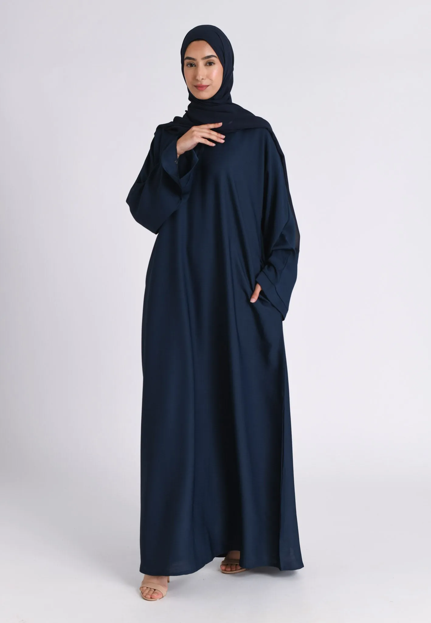 Navy Textured Abaya With Zip Pockets (Premium)