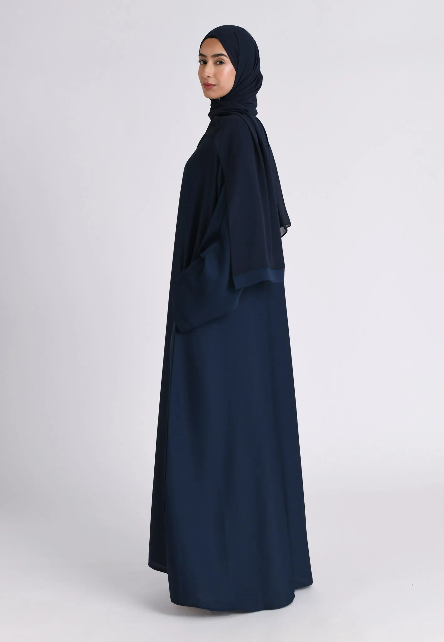 Navy Textured Abaya With Zip Pockets (Premium)