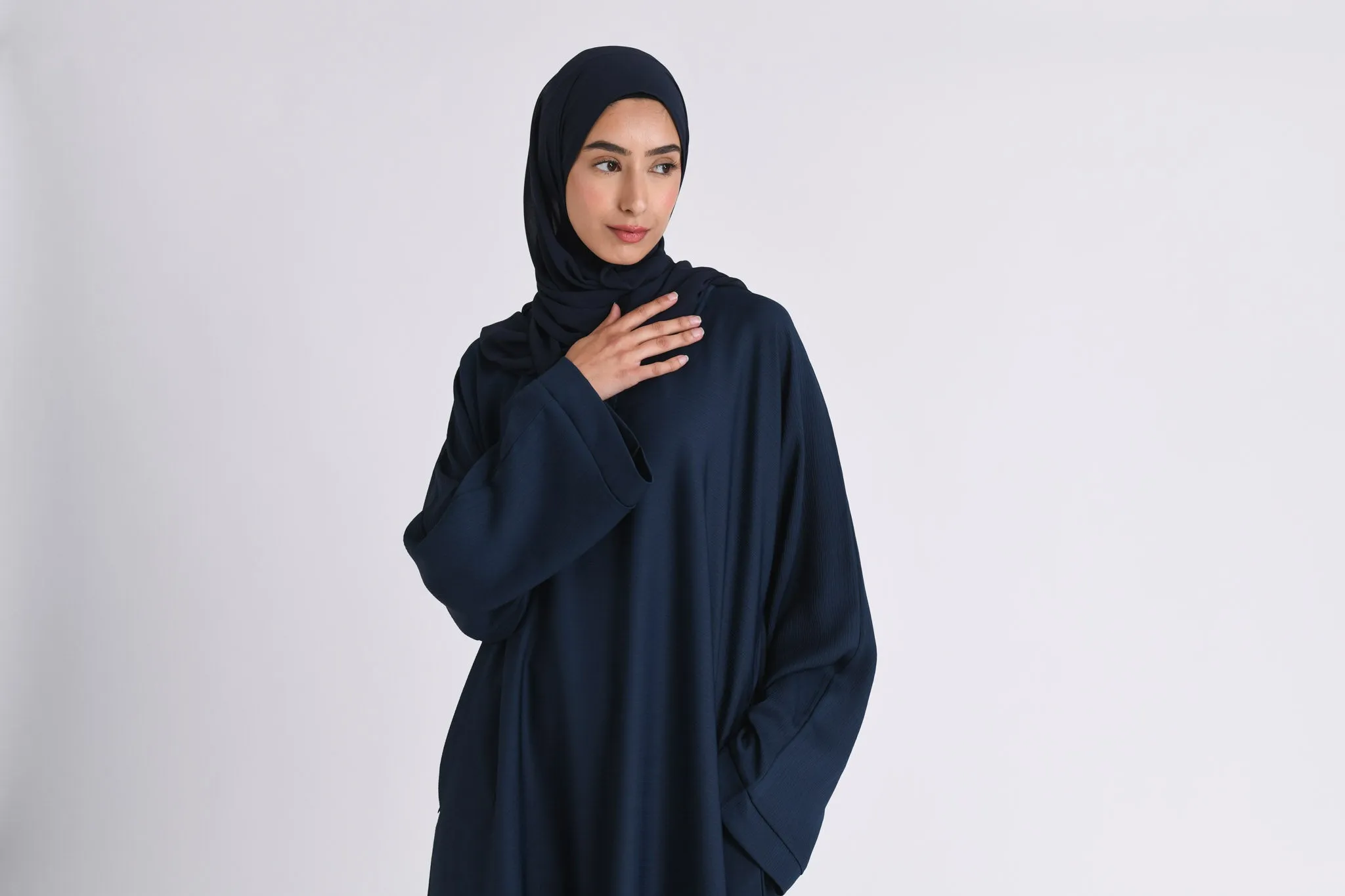 Navy Textured Abaya With Zip Pockets (Premium)