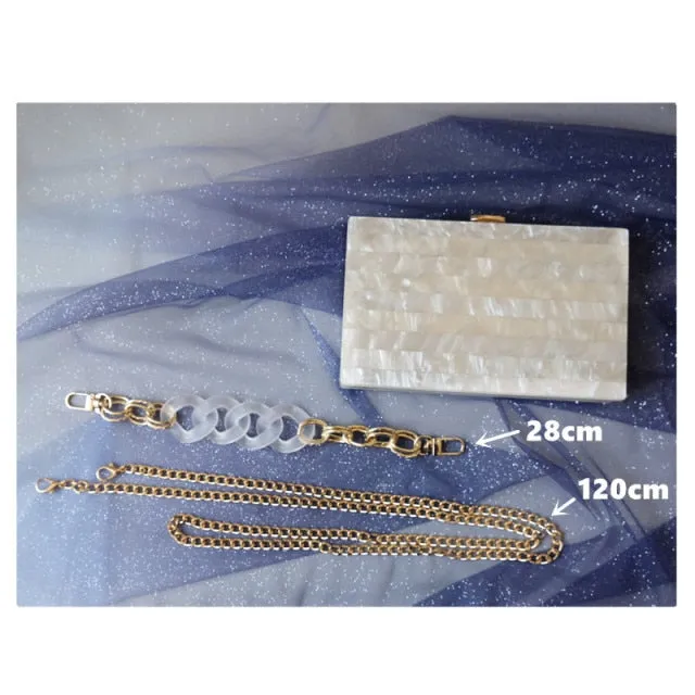 New Trendy Handbag Brand Fashion Women Bags White Striped Acrylic Luxury Party Evening Bags Woman Cute Wedding Box Clutch Purse