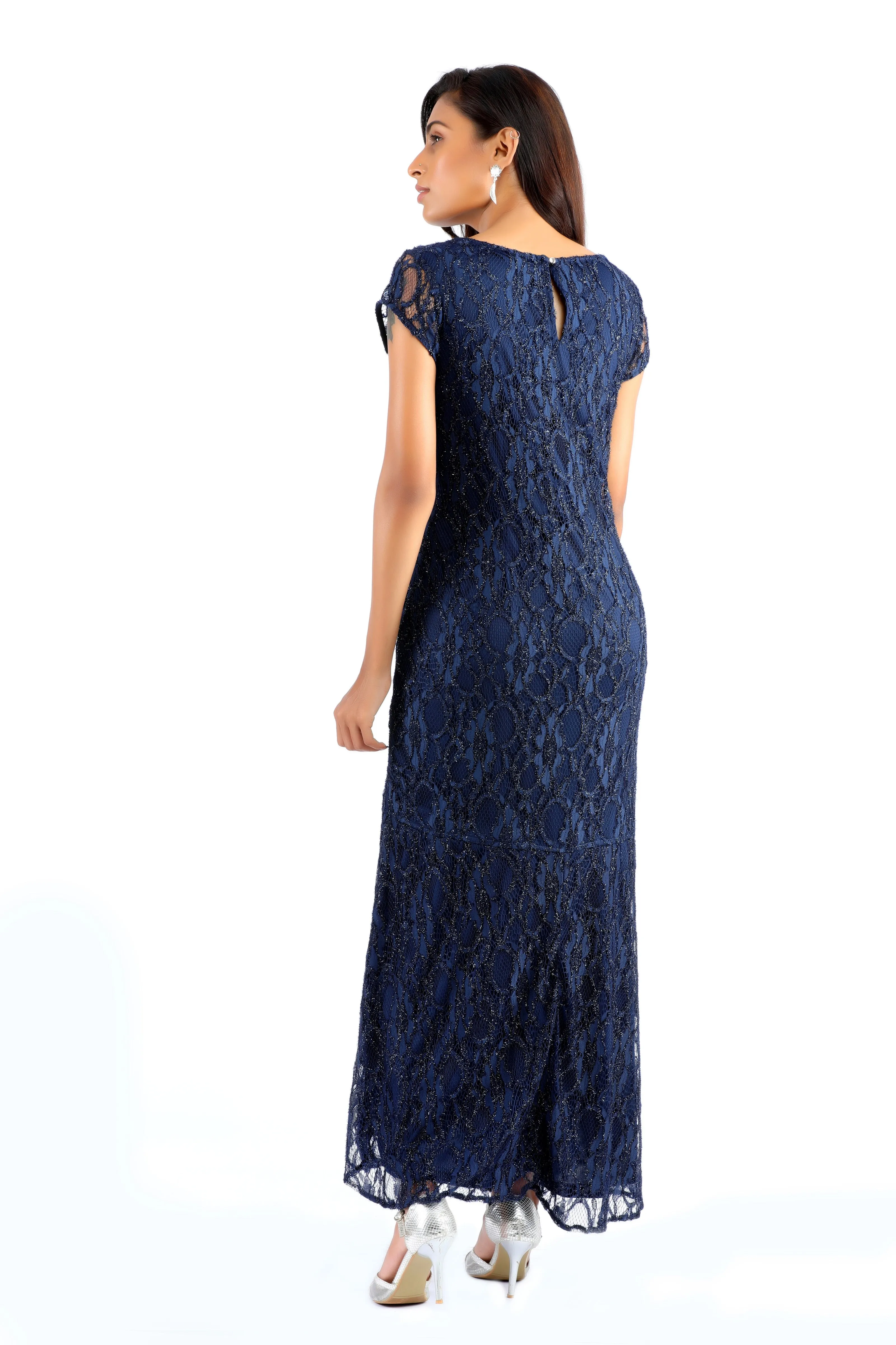 Nita Glittery Lace Midnight Blue Dress