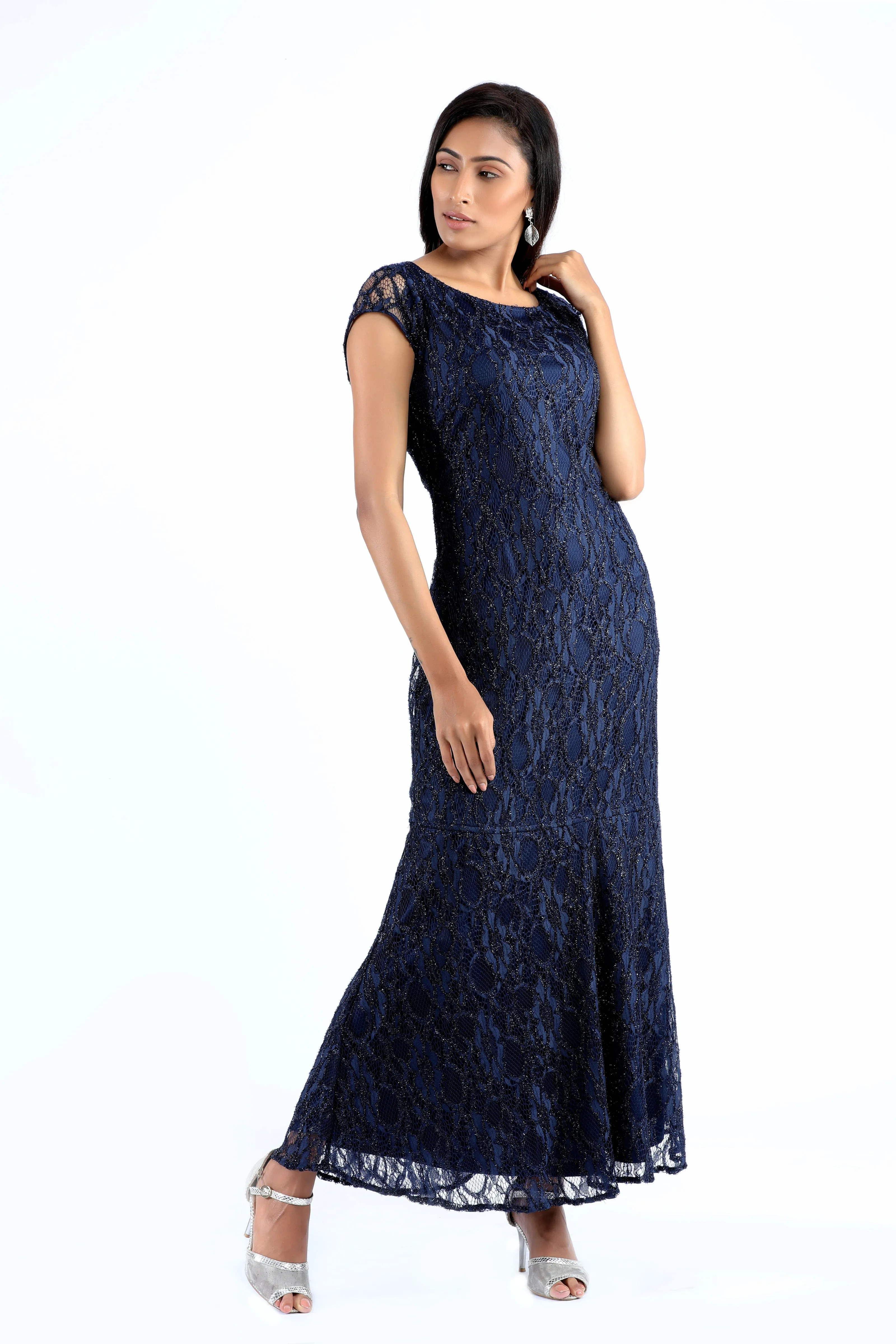 Nita Glittery Lace Midnight Blue Dress