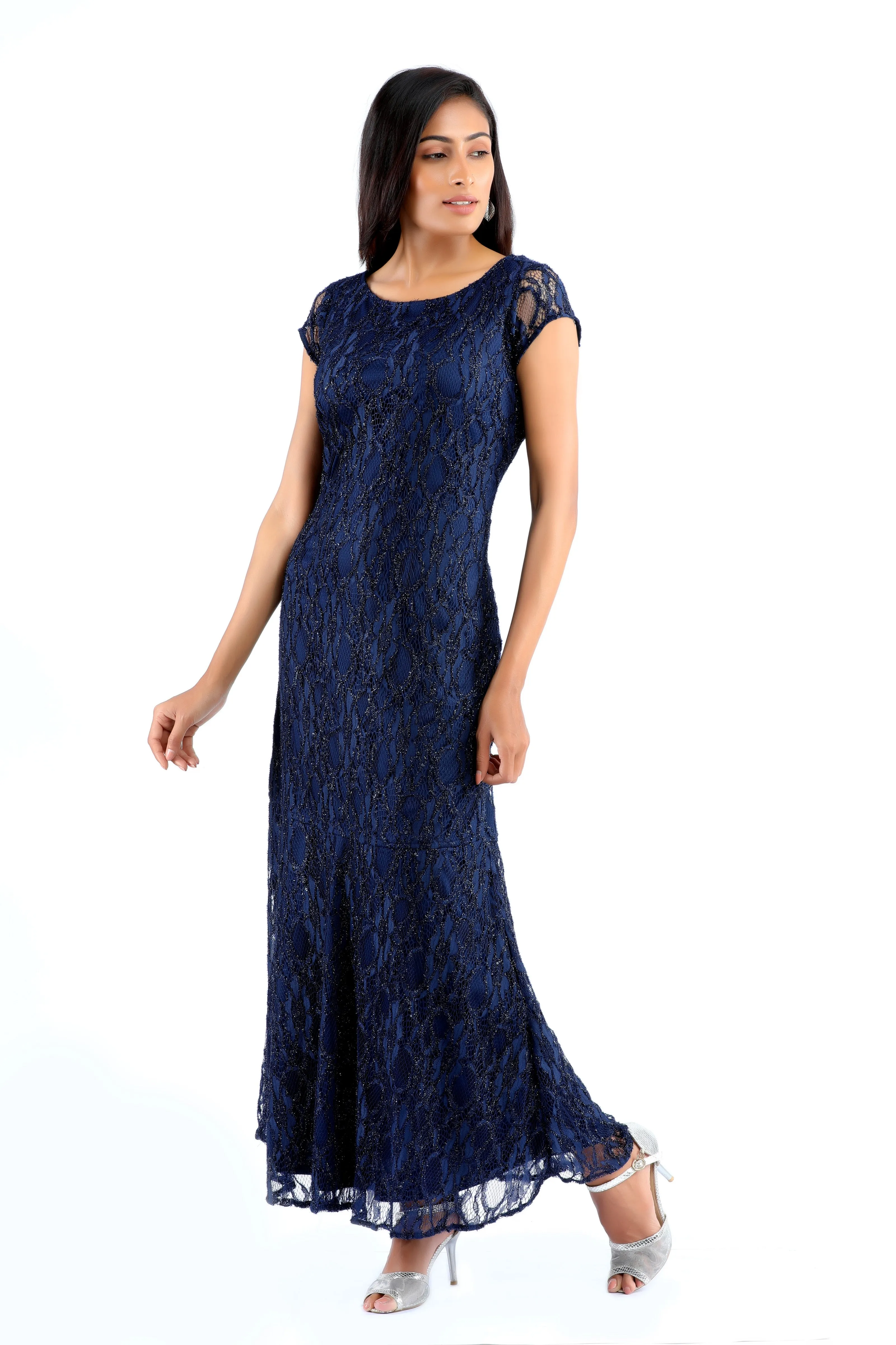 Nita Glittery Lace Midnight Blue Dress