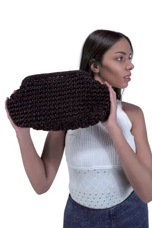 Noir Celeste Metallic Crochet Frame Clutch
