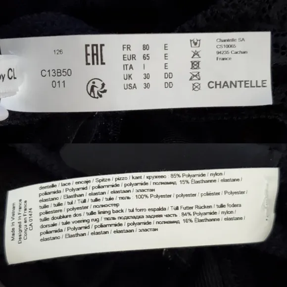 NWT Chantelle c Jolie floral lace demi underwire bra black romantic adjustable
