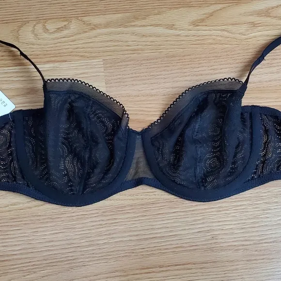 NWT Chantelle c Jolie floral lace demi underwire bra black romantic adjustable