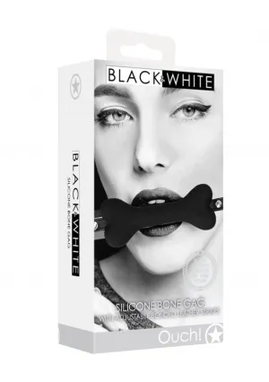 Ouch Black & White Silicone Bone Gag with Adjustable Bonded Leather Straps