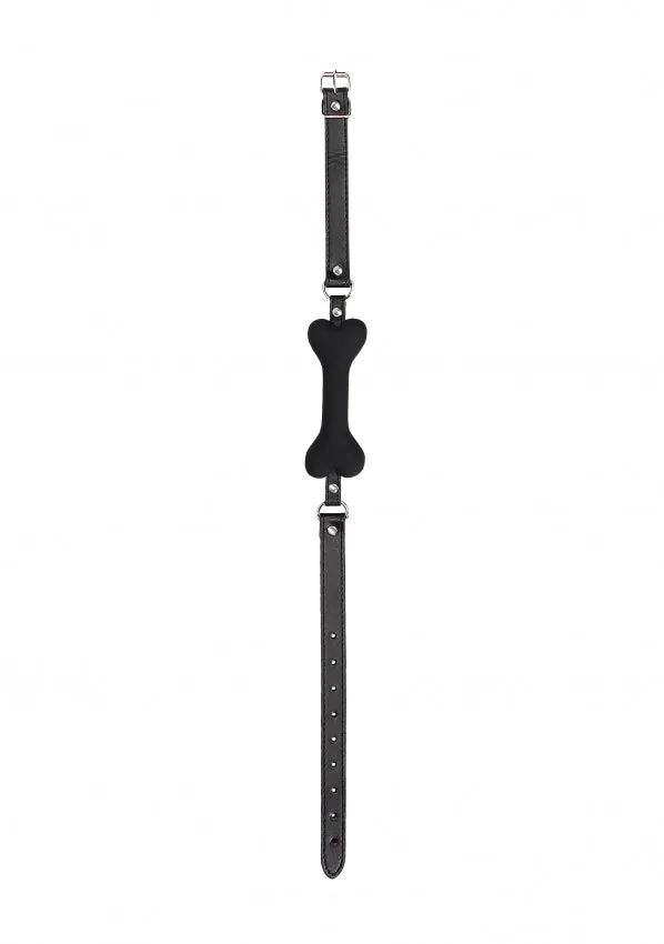 Ouch Black & White Silicone Bone Gag with Adjustable Bonded Leather Straps
